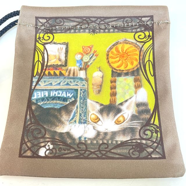 送料180円・猫のダヤン】ミニ巾着・「鏡の中まで」柄