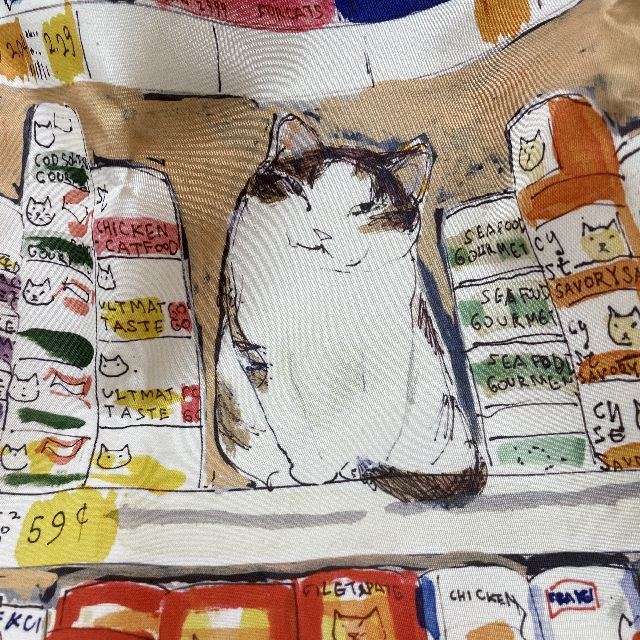 マンハッタナーズのエコバッグ「グルメ猫」柄の絵柄のクローズアップ画像