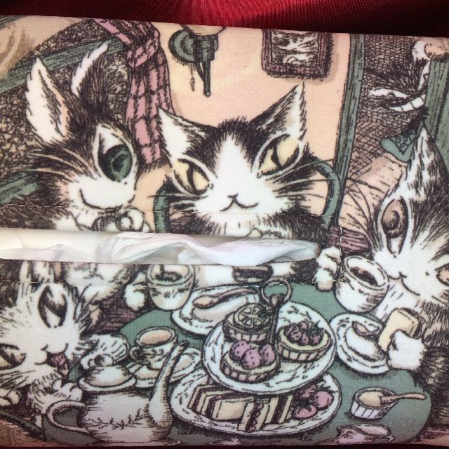 猫のダヤンのティッシュボックスカバー「だんらんラバー」柄のクローズアップ画像
