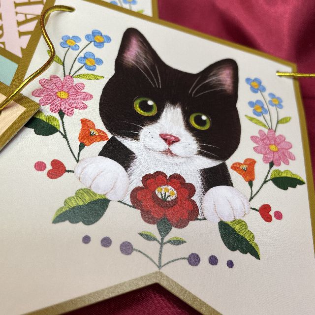 アクティブのフェリシモ猫部バースデーカードガーランドのハチワレ猫カードの画像