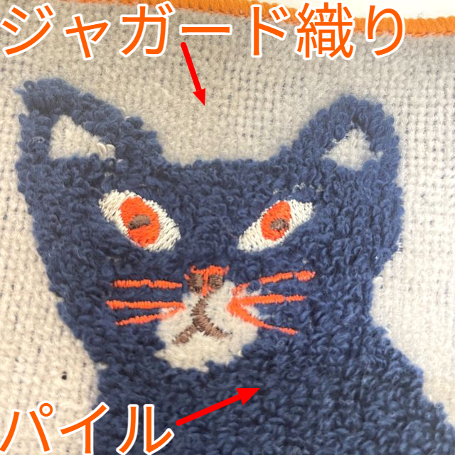 ミロコマチコのハンドタオルネコ柄の絵柄のクローズアップ画像