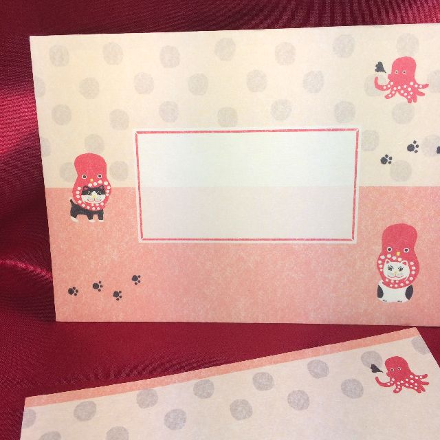 古川紙工のレターセット和にゃんこ「たこネコ」柄A５サイズの封筒のオモテ側画像
