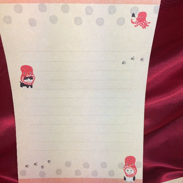 古川紙工のレターセット和にゃんこ「たこネコ」柄A５サイズの便箋の画像