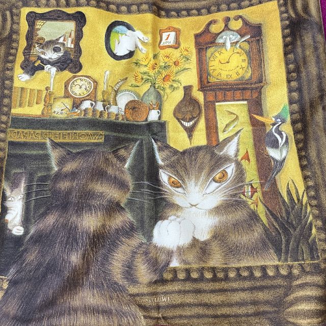 猫のダヤンのクッションカバー「鏡の中」柄のオモテ側の画像