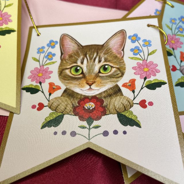 アクティブのフェリシモ猫部バースデーカードガーランドのトラ猫カードの画像