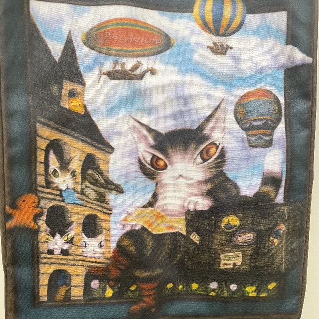 猫のダヤンのラミネートレッスントートバッグ旅に出る用意柄の絵柄の画像