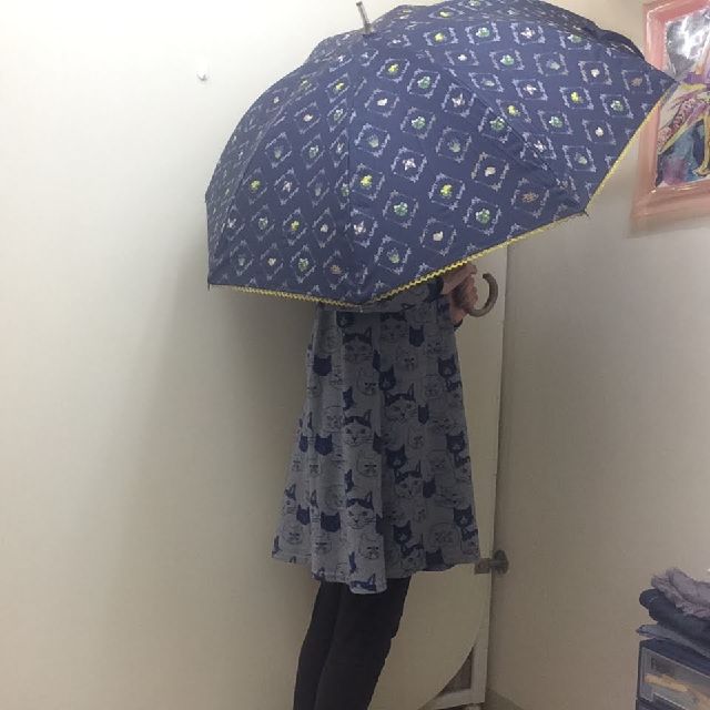 猫のベベダヤンの晴雨兼用長傘「フラワー」柄を差した画像
