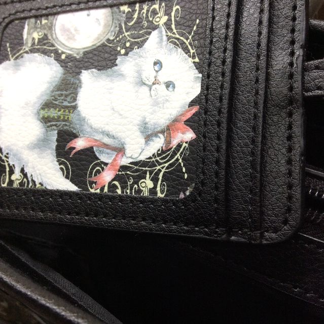 猫柄ボストンバッグに付属のパスケースの画像