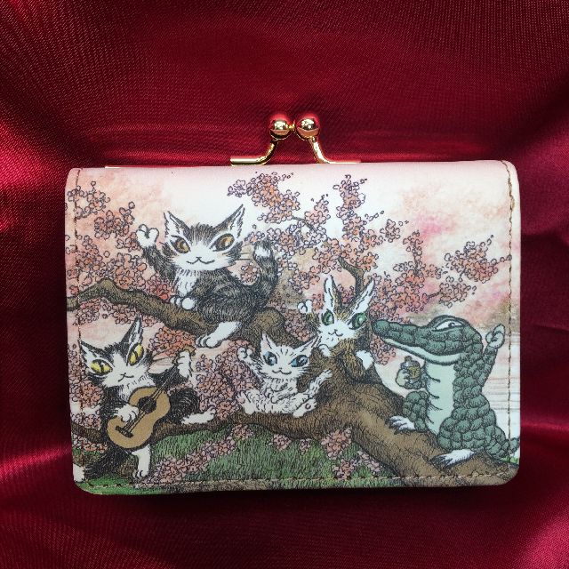 猫のダヤンのガマグチ３つ折り財布「永遠の桜」柄の全体画像