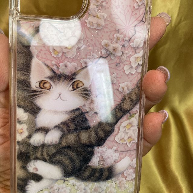 猫のダヤンのアイフォンネオンサンドケース「桜色の風」柄の全体画像