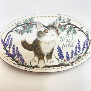 【猫のダヤン】オーバルバレッタ・「不思議の境目」柄・本牛革