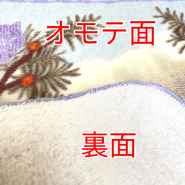 猫のダヤンの刺繡ミニタオルハンカチ・不思議な国の境目柄のオモテ面・裏面の画像