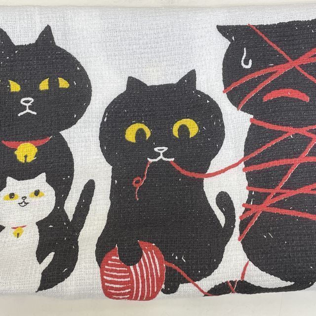 コンテックスの今治タオルタオルてぬぐい「くろねこ」柄の絵柄の画像