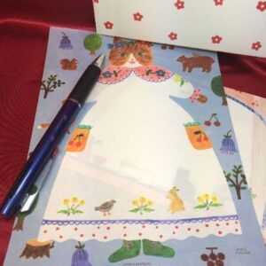 【メール便・Aiko Fukawa】便箋・「cat and onepiece」4柄・ピンク・ブルー・グリーン色