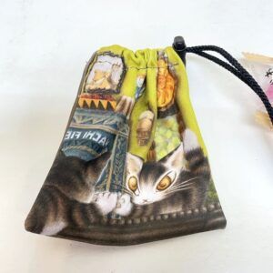 【メール便・猫のダヤン】ミニ巾着・「鏡の中まで」柄・ストッパー付き