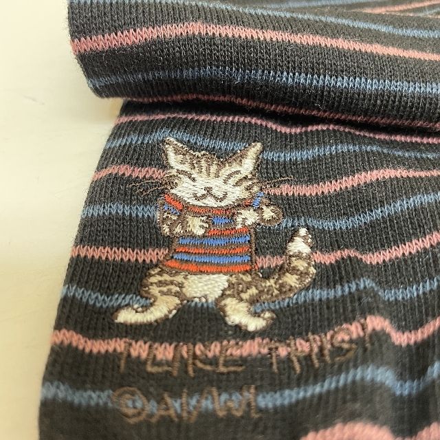 猫のダヤンのUV手袋「おそろいボーダー」柄メッシュ生地使用の絵柄の画像