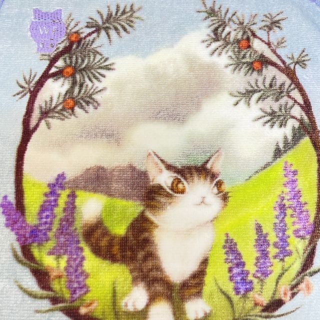 猫のダヤンのアート刺繍ミニタオル・不思議な国の境目柄の絵柄の画像