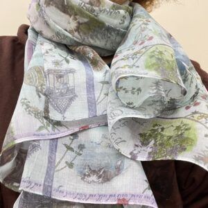 【メール便・猫のダヤン】アートストール・「東欧スケッチ」柄・大判サイズ