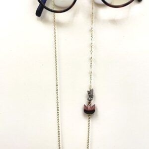 【メール便・猫のダヤン】メガネホルダー・「睡蓮BABY」柄・金属＆本牛革チャーム