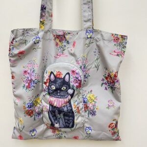 【メール便・ナタリーレテ】エコバッグ・「招き猫」柄・グレー色