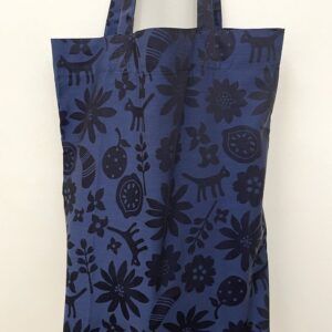 【メール便・マタノアツコ】トートバッグ・「猫のいる庭」柄・ネイビー色・ジャガード織り