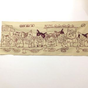 【メール便・こじましん】手ぬぐい・CAT's Bar柄・ワインカラー。