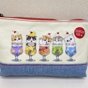 【メール便・mofusand】デニム生地ポーチ・「クリームソーダにゃん」柄・大きめ
