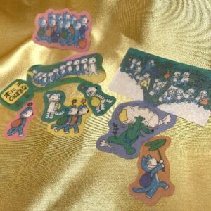 【メール便・11ぴきのねこ】フレークシール・ふくろのなか柄・グリーン色