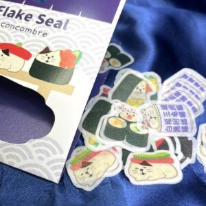 【メール便・concombre】ダイカットフレークシール・まったり寿司柄・白黒ハチワレ猫・三毛猫