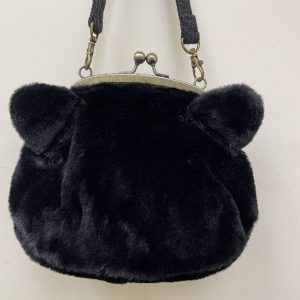 【ROOTOTE（ルートート）】ミニショルダーがま口バッグ・猫顔フォルム・ブラック色