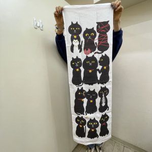 【メール便・今治タオル】タオルてぬぐい・「くろねこ」柄・ロングサイズ