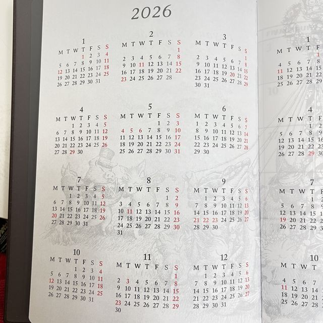 猫のダヤンの2026年スケジュール帳濃茶の内側の画像