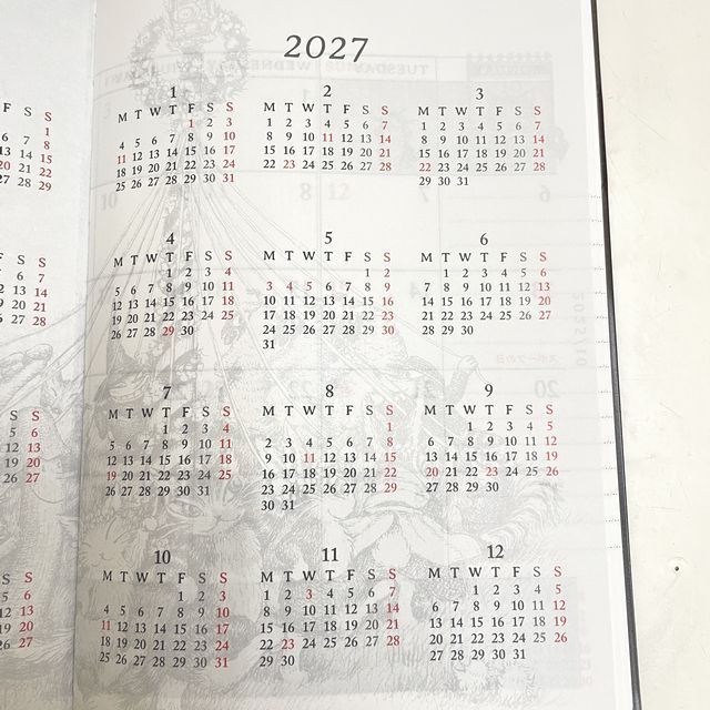 猫のダヤンの2026年スケジュール帳濃茶の内側の画像