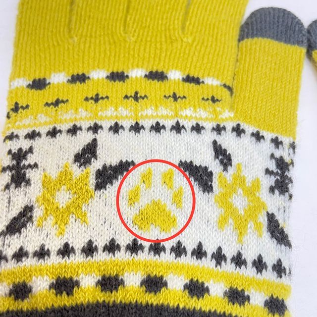 猫のダヤンのジャガード手袋メヒコ柄の手の平側の肉球画像